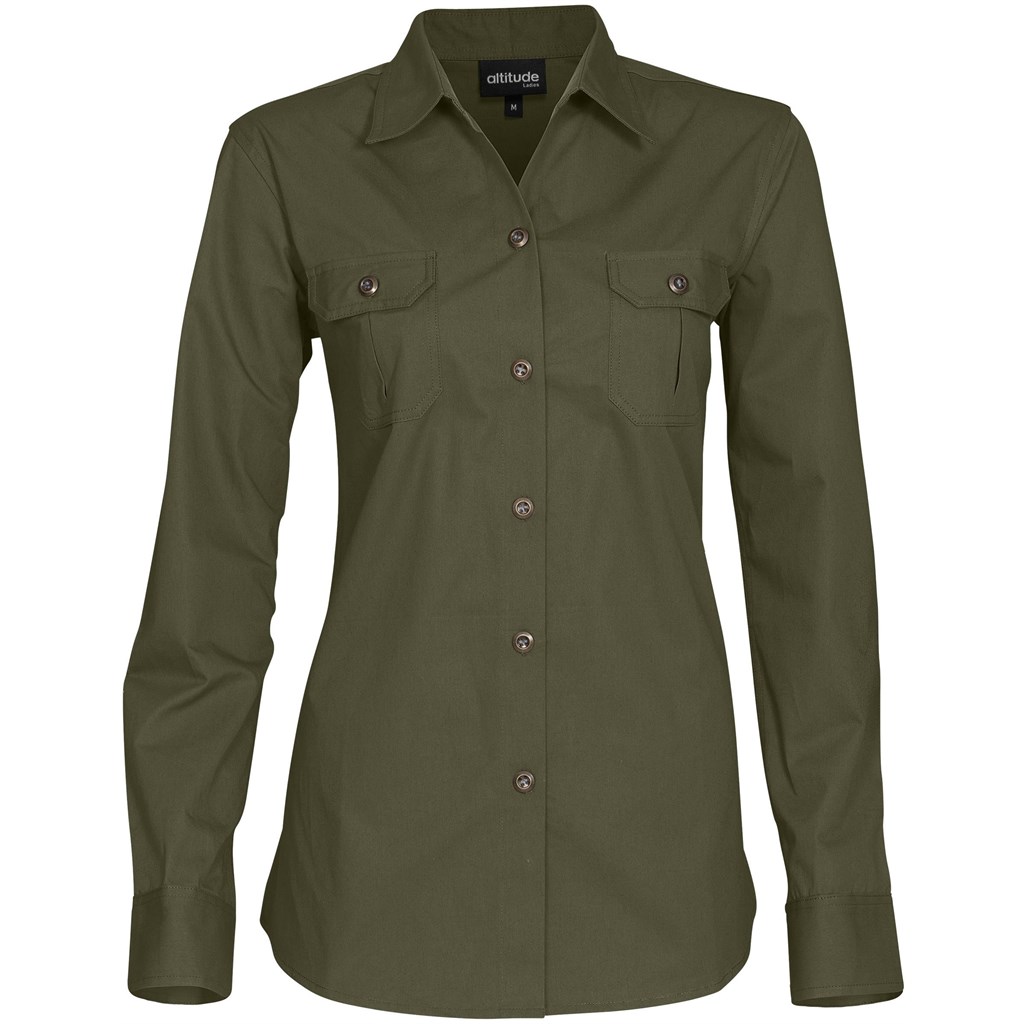 Ladies Long Sleeve Oryx Bush Shirt - Military Green