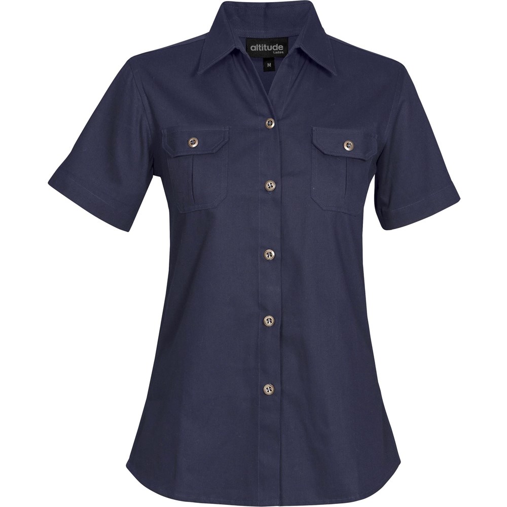 Ladies Short Sleeve Oryx Bush Shirt - Navy
